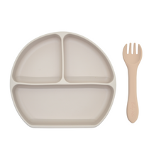 Load image into Gallery viewer, Silicone Suction Plate w/ Fork (Oatmeal)