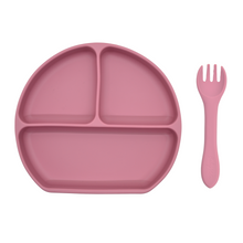 Load image into Gallery viewer, Silicone Suction Plate w/ Fork (Rose)