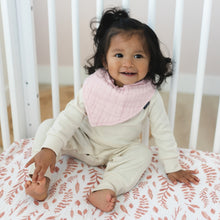 Load image into Gallery viewer, Pink Leaves & Cotton Candy Classic Muslin Bandana Bib Set